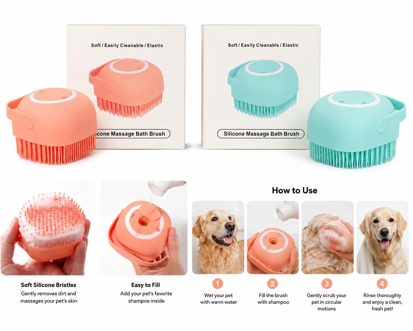 Silicone Massage Bath Brush – Soft Cleaning &amp; Shampoo Brush