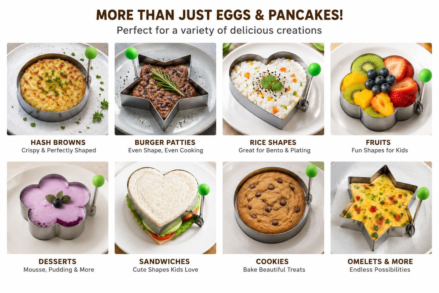 Stainless Steel Egg & Pancake Mold Set – 4 Shapes (Circle, Heart, Star & Flower)