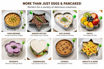 Stainless Steel Egg & Pancake Mold Set – 4 Shapes (Circle, Heart, Star & Flower)