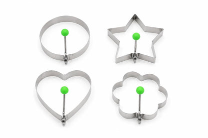 Stainless Steel Egg & Pancake Mold Set – 4 Shapes (Circle, Heart, Star & Flower)